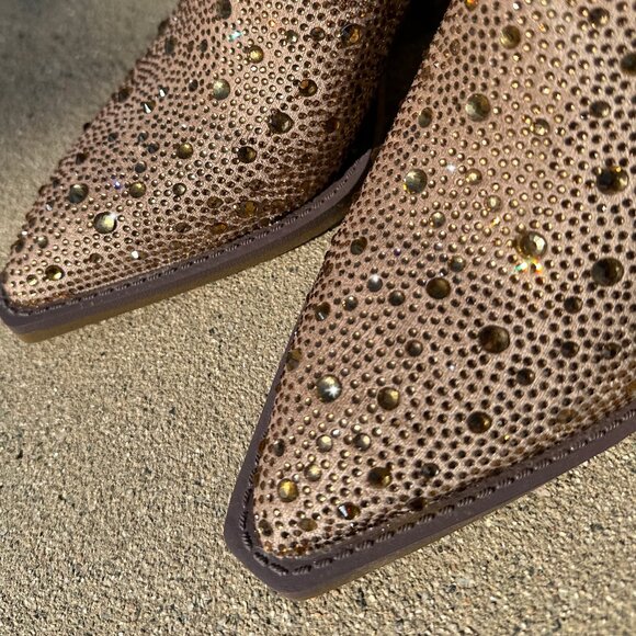 Elegant Tan Mules with Rhinestone Detailing - Picture 6 of 6